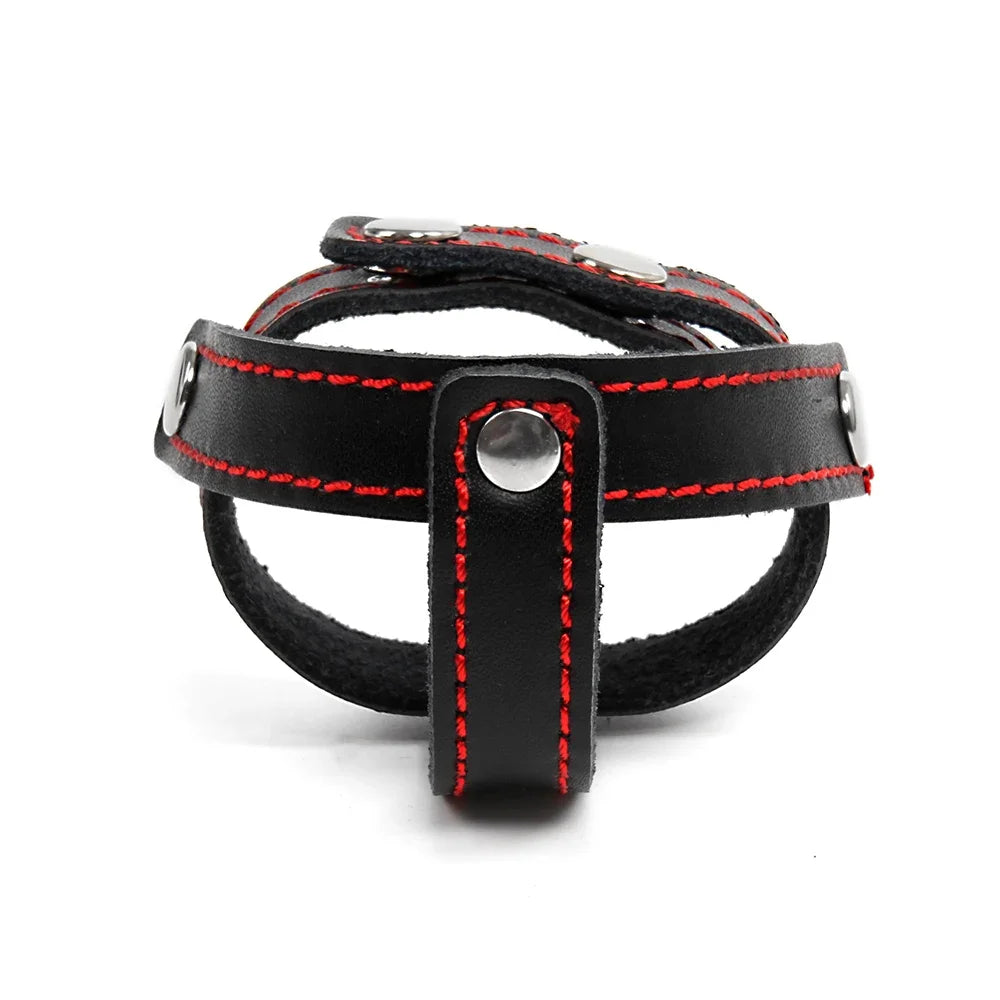 Leather Penis Ring w/  Long Chain Nipple Clamps Attached