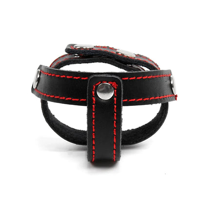 Leather Penis Ring w/  Long Chain Nipple Clamps Attached