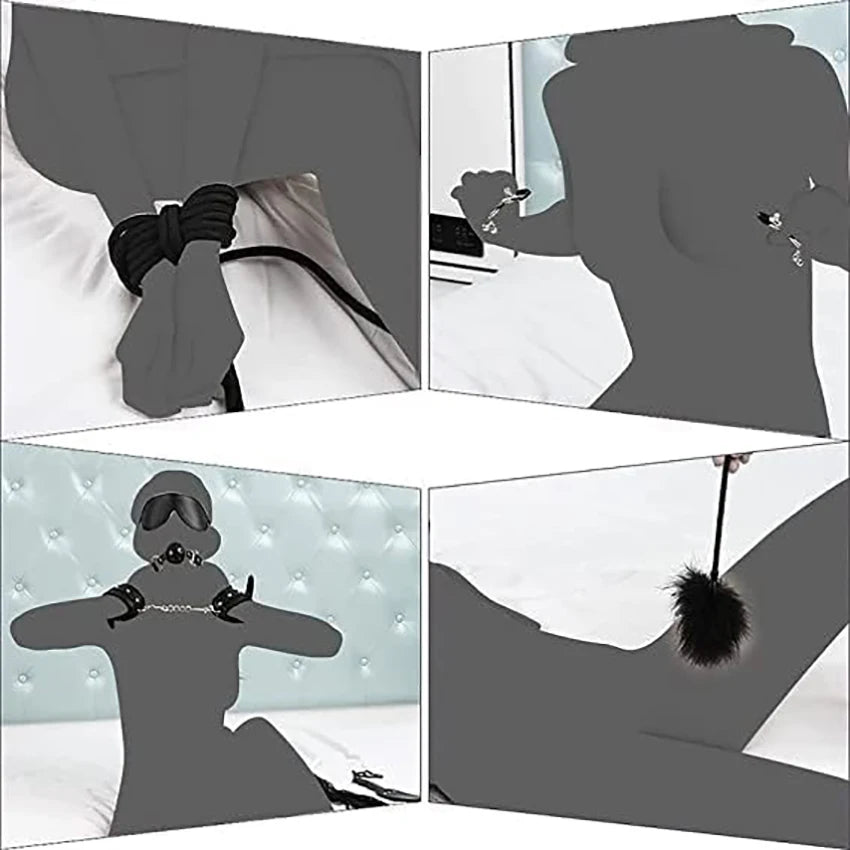 11pcs Plush Leather Handcuff Bondage Kit