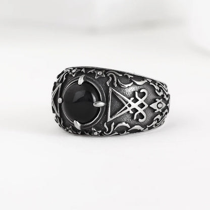 Vintage Stone Ring With Lucifer Satan Signet