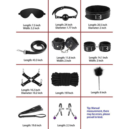 11pcs Plush Leather Handcuff Bondage Kit