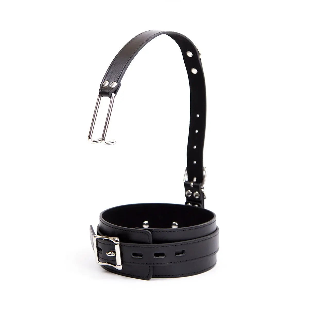 Leather Choker Collar Strap with Smooth Stainless Steel Nose Hook for Fetish Bdsm