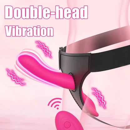 Strap On Double-Headed Vibrator Dildo Adjustable with 10 Vibration Modes
