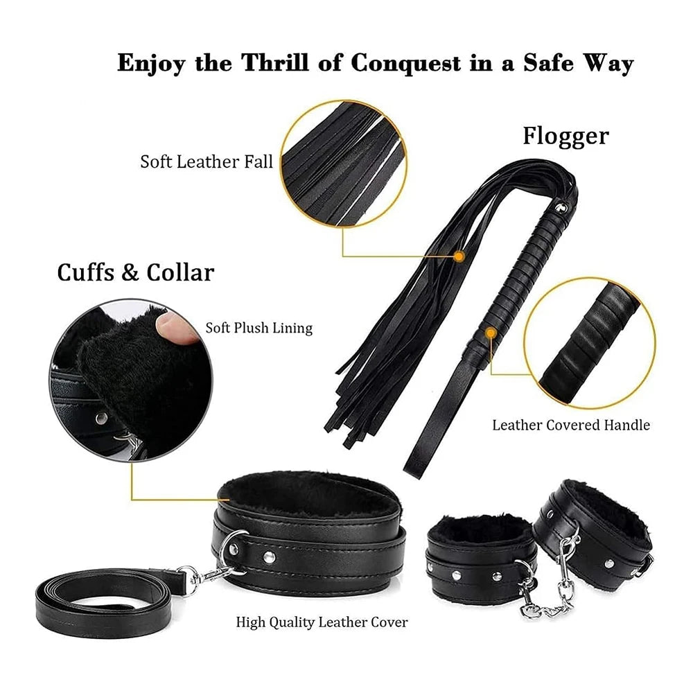 11pcs Plush Leather Handcuff Bondage Kit