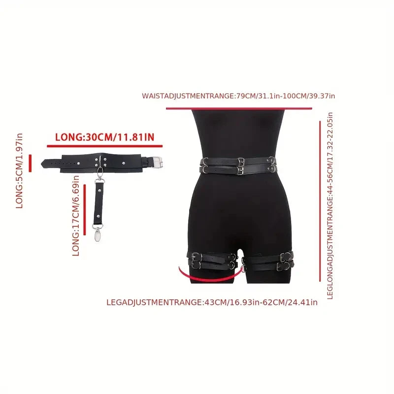 Gothic Harness Belt  w/ Handcuffs Accessories