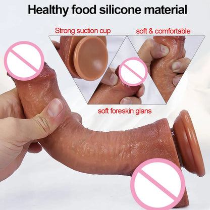 Silicone Real Big Thick Strap on Penis Foreskin Dick Anal Dildo