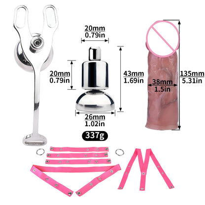 Flat Chastity Cage Device w/ Silicone Dildo