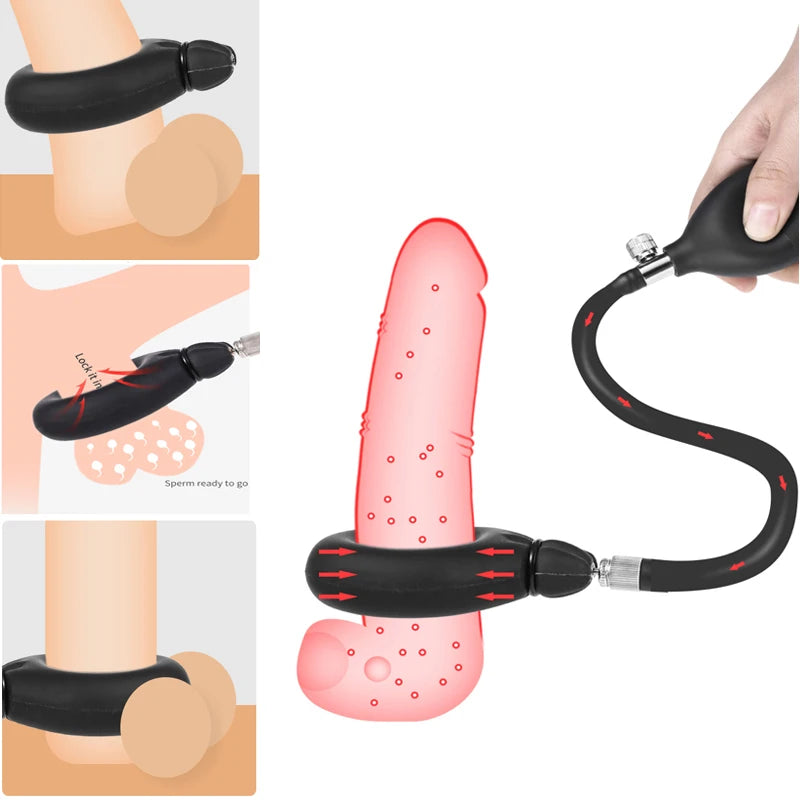 New Inflatable Penis Delay  Cock Lock ring