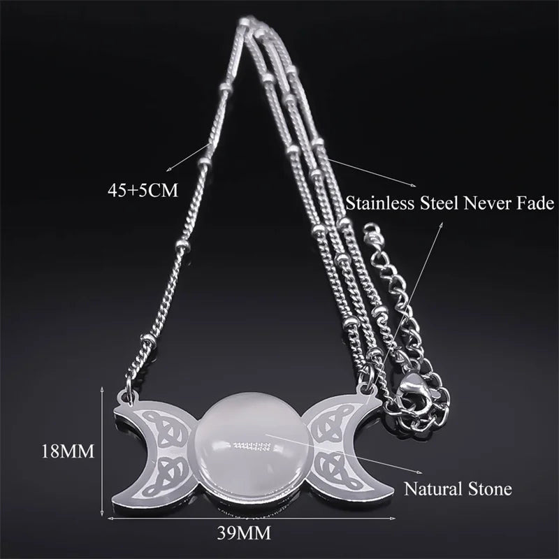 Triple Moon Pendant Celtic Witch Knot Necklace