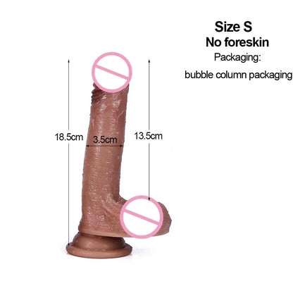 Silicone Real Big Thick Strap on Penis Foreskin Dick Anal Dildo