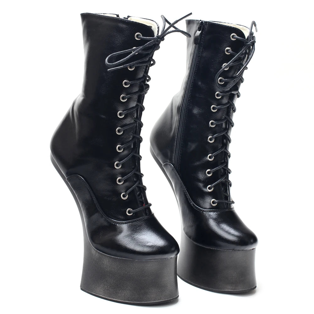Unisex 7 inch Ponyplay Platform Heelless Ankle Boots Size36-46