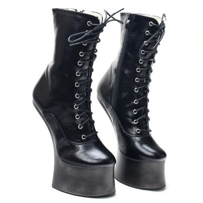Unisex 7 inch Ponyplay Platform Heelless Ankle Boots Size36-46