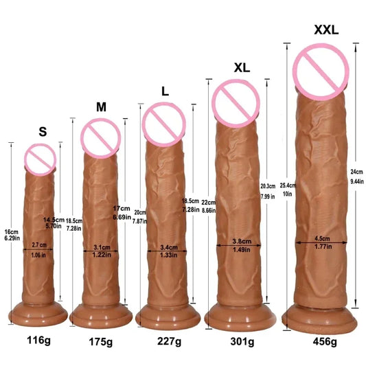 5 Sizes Double Layer Silicone Dildo Realistic Fake Long Penis Butt Plug