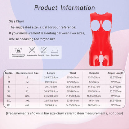 Women Hollow Out Crotchless Skinny Jumpsuit Patent Leather