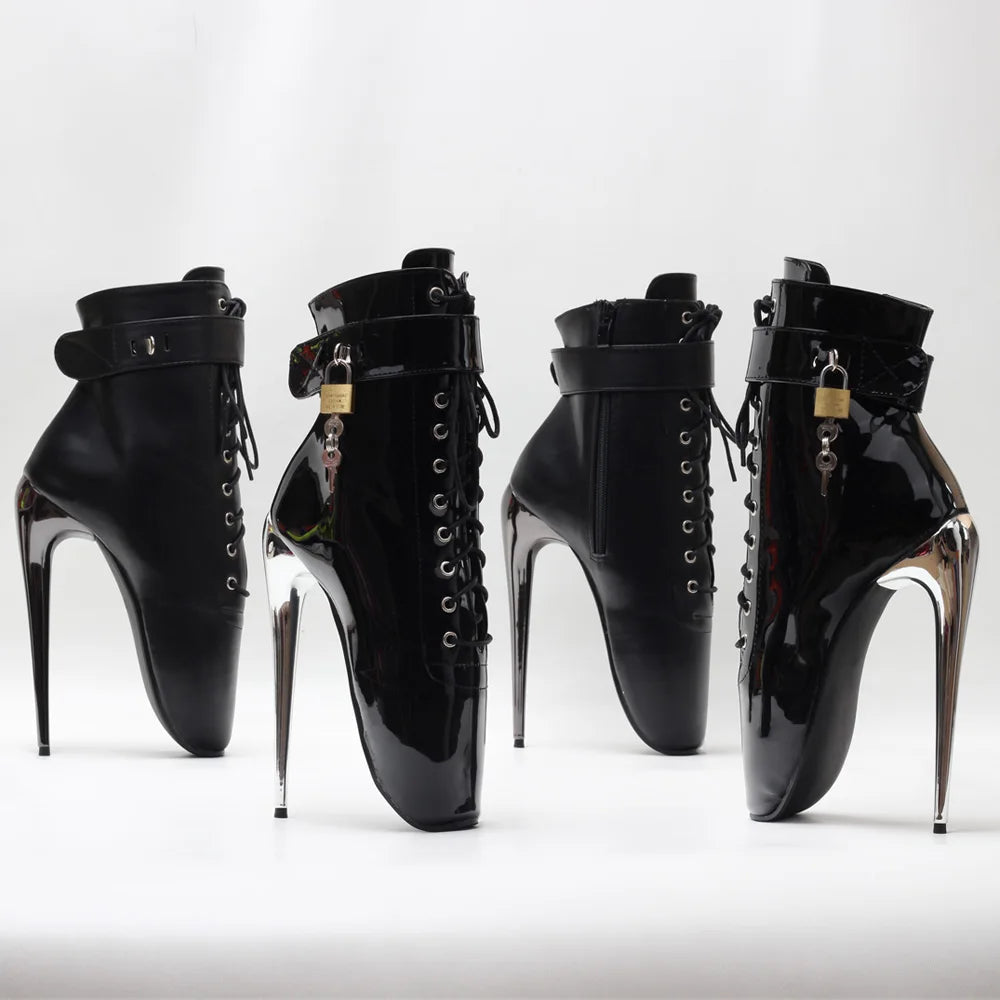 7Inch Stiletto High Heel Lock Wrap Strap Ankle Ballet Boots