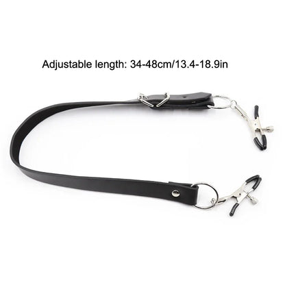Black Leather Strap Harness w/Nipple Clamps/ Labia Clips