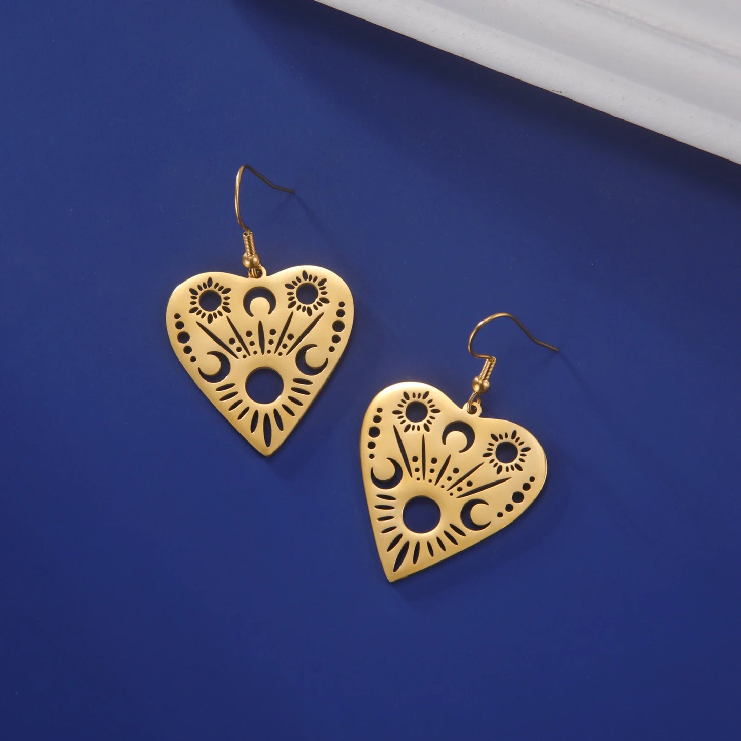 Sipuris Sun Moon Love Heart Dangle Earrings