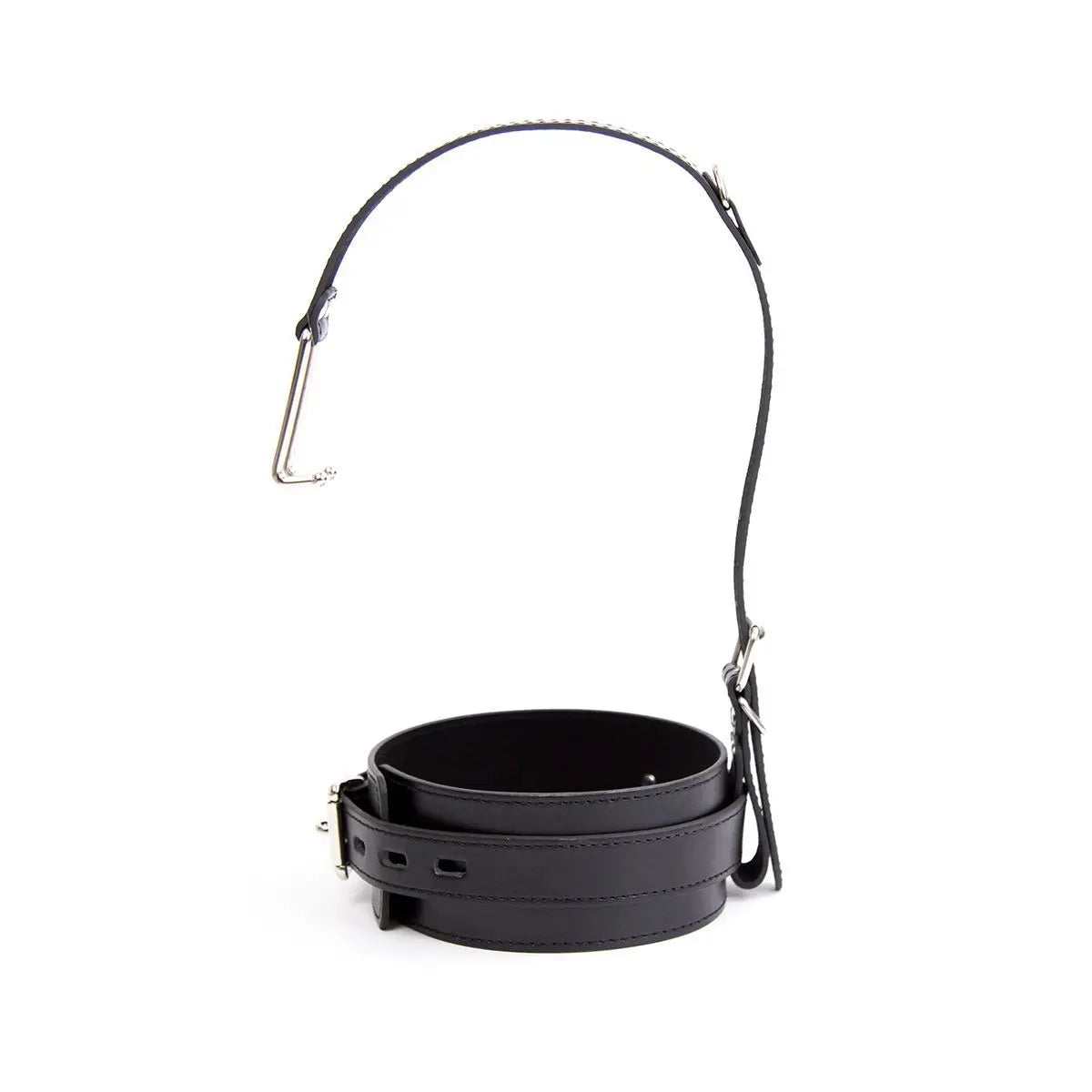 Leather Choker Collar Strap with Smooth Stainless Steel Nose Hook for Fetish Bdsm