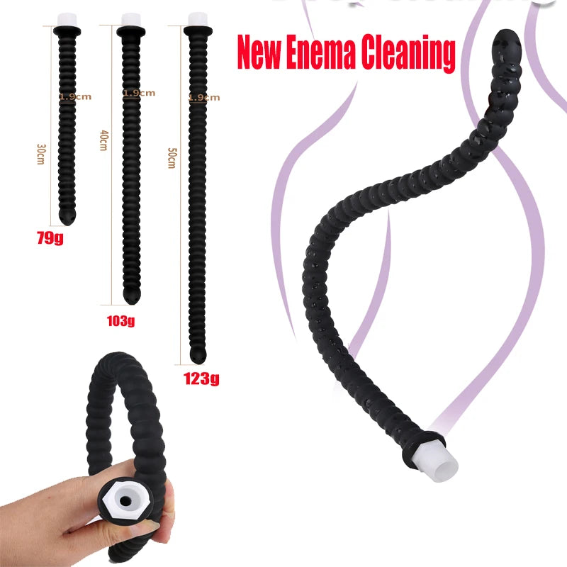 Long Anal Plug Silicone Enema Deep Butt Plug W/ Faucet Attachment