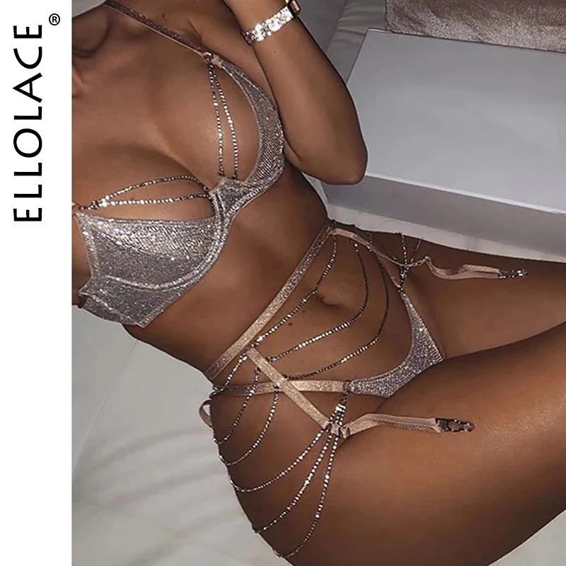 Ellolace Sparkle Chain Push Up Bra And Panty Set