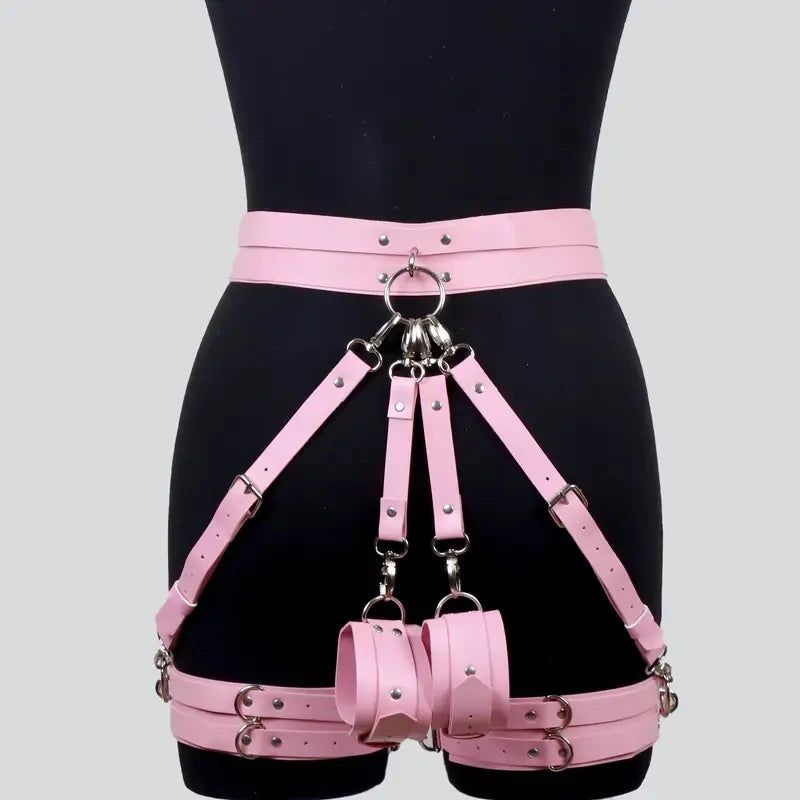 Gothic Harness Belt  w/ Handcuffs Accessories