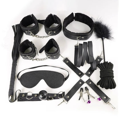 11pcs Plush Leather Handcuff Bondage Kit