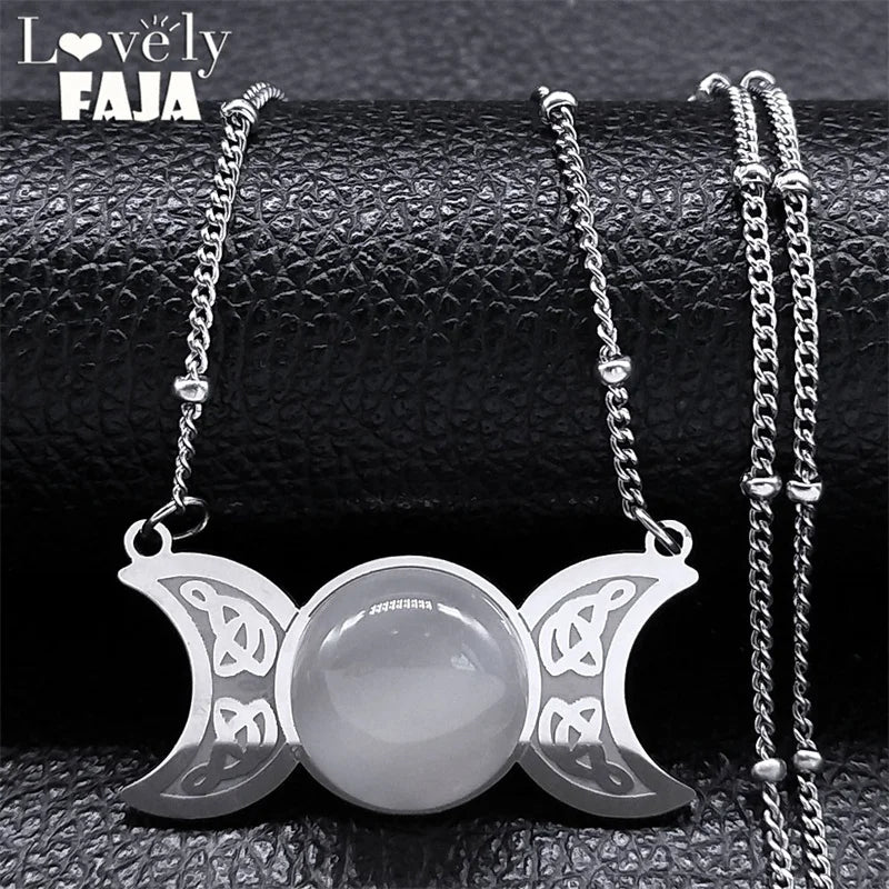 Triple Moon Pendant Celtic Witch Knot Necklace