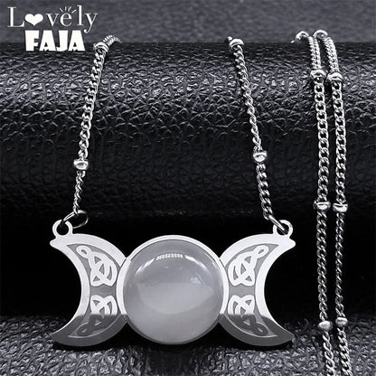 Triple Moon Pendant Celtic Witch Knot Necklace