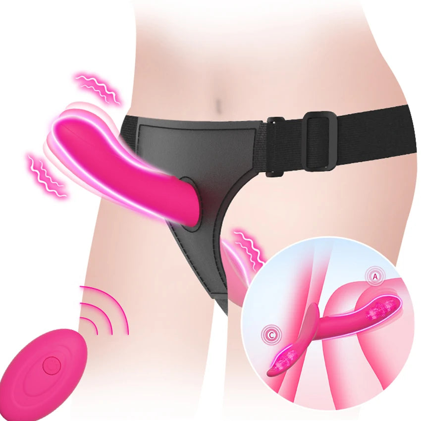 Strap On Double-Headed Vibrator Dildo Adjustable with 10 Vibration Modes