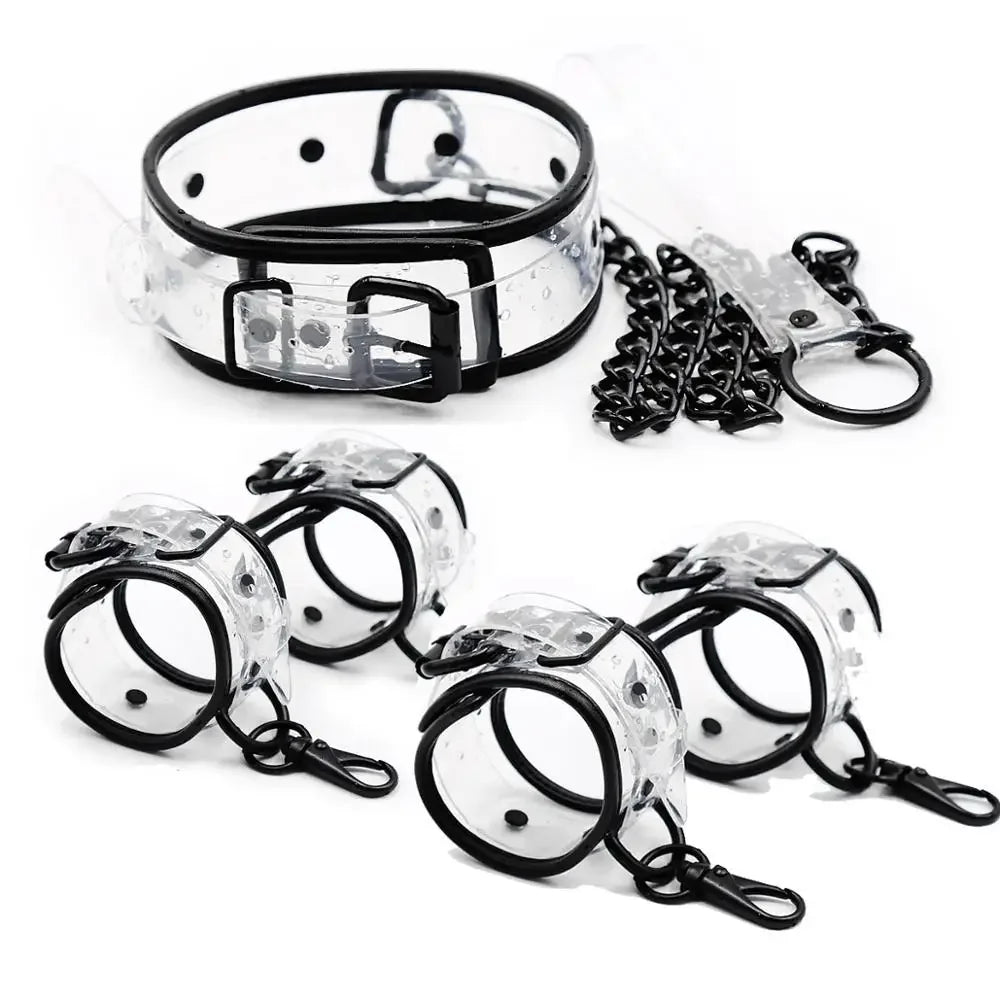 Adjustable Transparent PVC Handcuffs Ankle Cuffs Collar Neck Manacle
