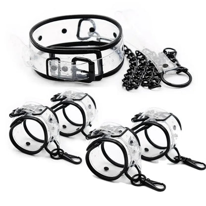 Adjustable Transparent PVC Handcuffs Ankle Cuffs Collar Neck Manacle