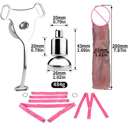 Flat Chastity Cage Device w/ Silicone Dildo