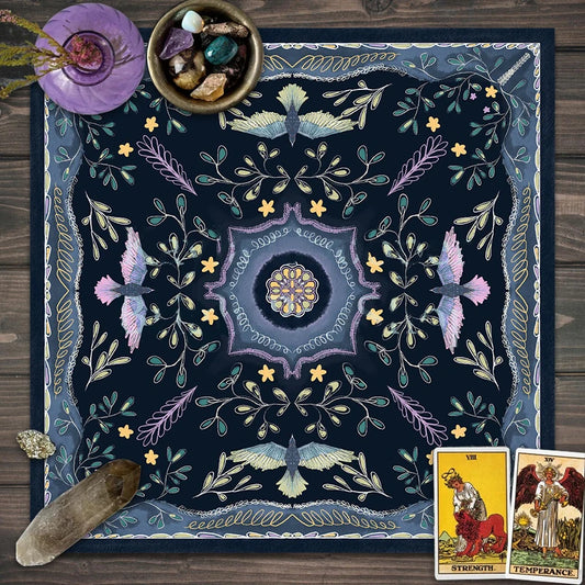 Indigo Birds Tarot Cards Tablecloth