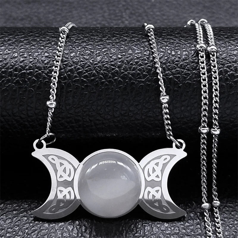 Triple Moon Pendant Celtic Witch Knot Necklace