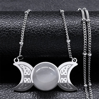 Triple Moon Pendant Celtic Witch Knot Necklace