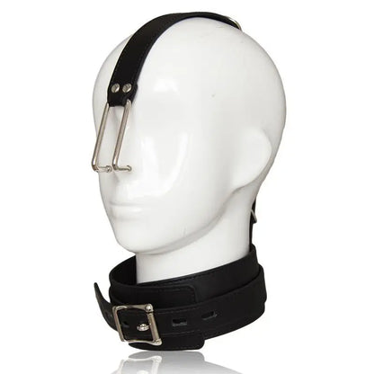 Leather Choker Collar Strap with Smooth Stainless Steel Nose Hook for Fetish Bdsm