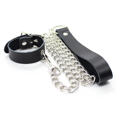 Leather Penis Ring w/Metal Chain Scrotal Cuff