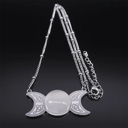Triple Moon Pendant Celtic Witch Knot Necklace