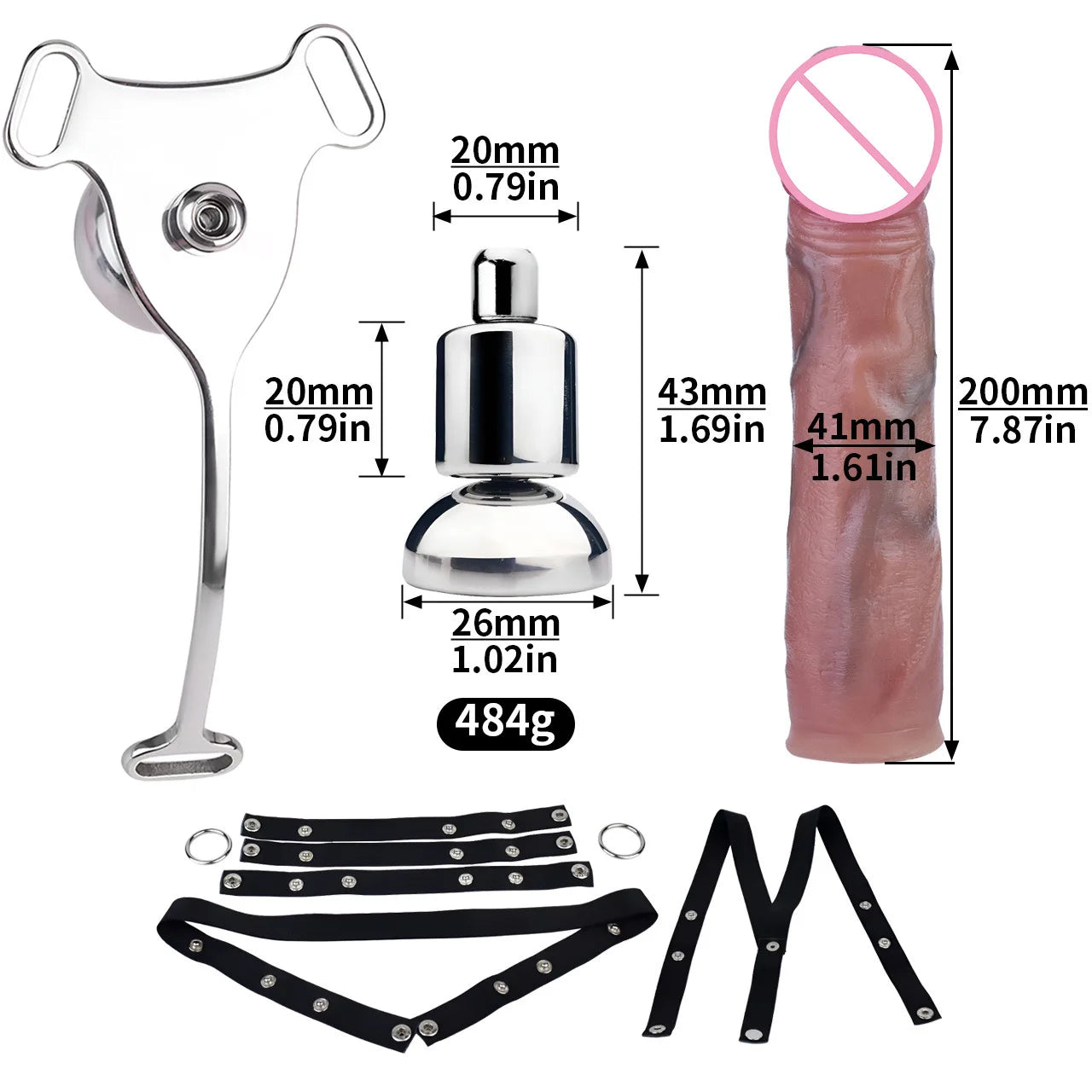 Flat Chastity Cage Device w/ Silicone Dildo