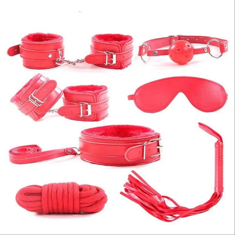 7Pcs/Set Soft PU Leather Handcuffs Restraint