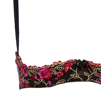 Exquisite Embroidery Flower Push Up Open Bra Crotch Panty Set