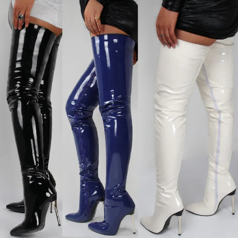 Ladies Patent Leather Over The Knee Boots