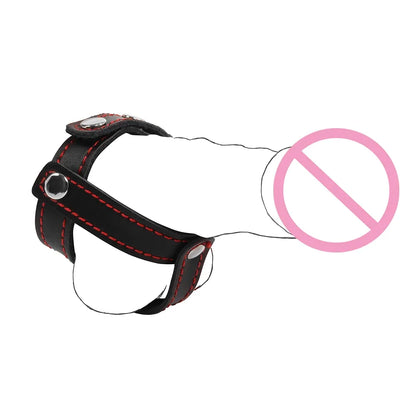 Leather Penis Ring w/  Long Chain Nipple Clamps Attached