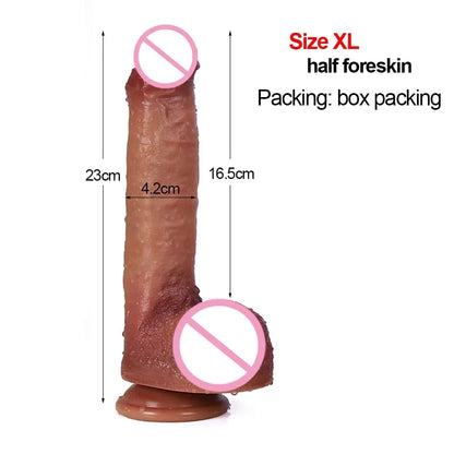 Silicone Real Big Thick Strap on Penis Foreskin Dick Anal Dildo