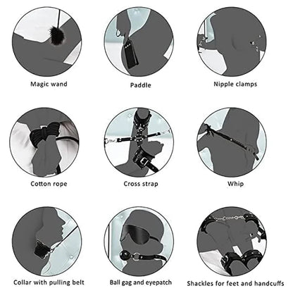 11pcs Plush Leather Handcuff Bondage Kit