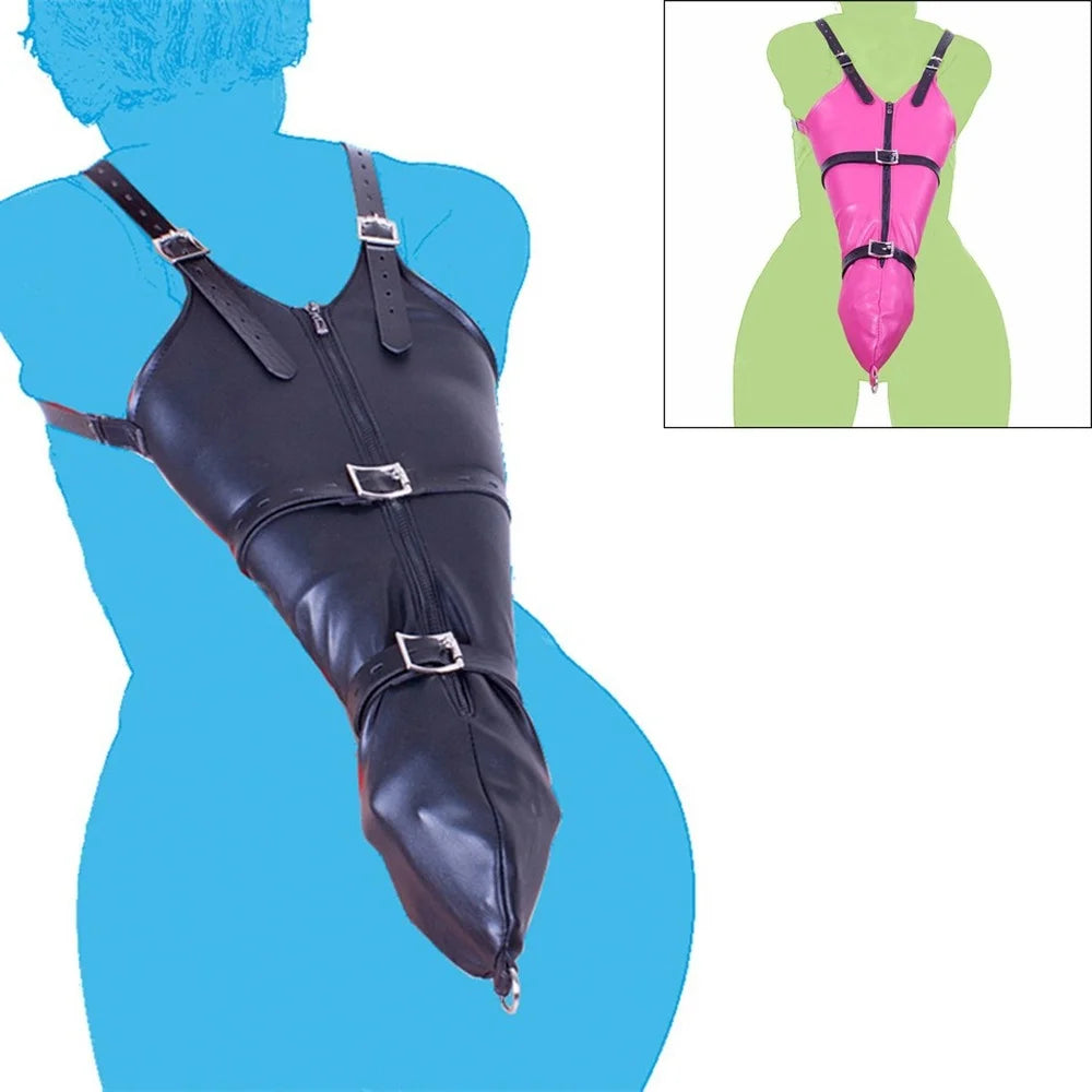 Full Sleeve One Arm Binder Bondage Restraint with Over Shoulder Straps Adult PU Leather Zipper Glove for Sexy Play
