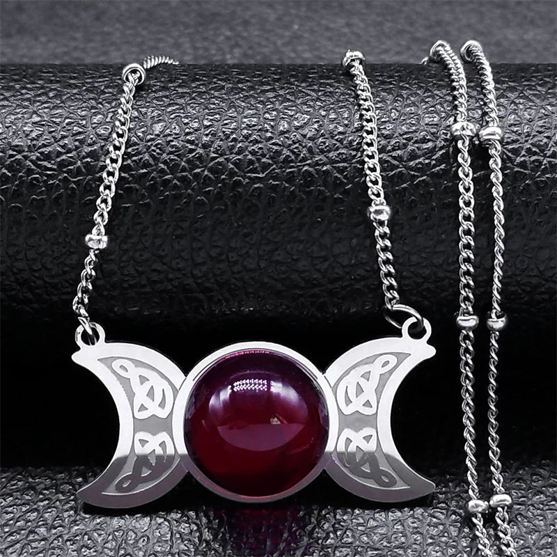 Triple Moon Pendant Celtic Witch Knot Necklace