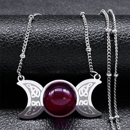 Triple Moon Pendant Celtic Witch Knot Necklace