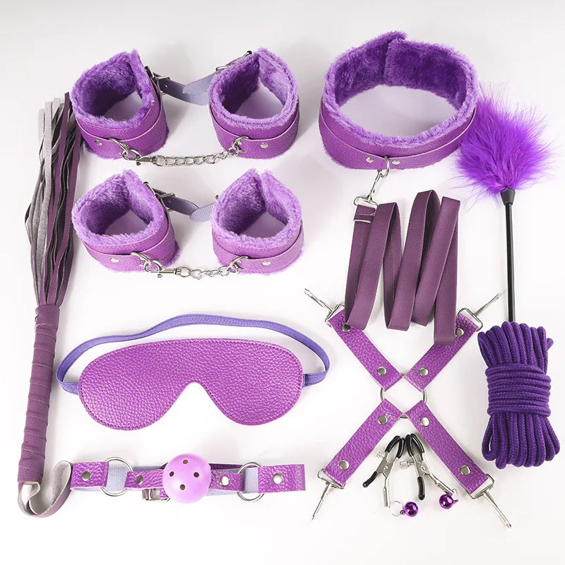 11pcs Plush Leather Handcuff Bondage Kit