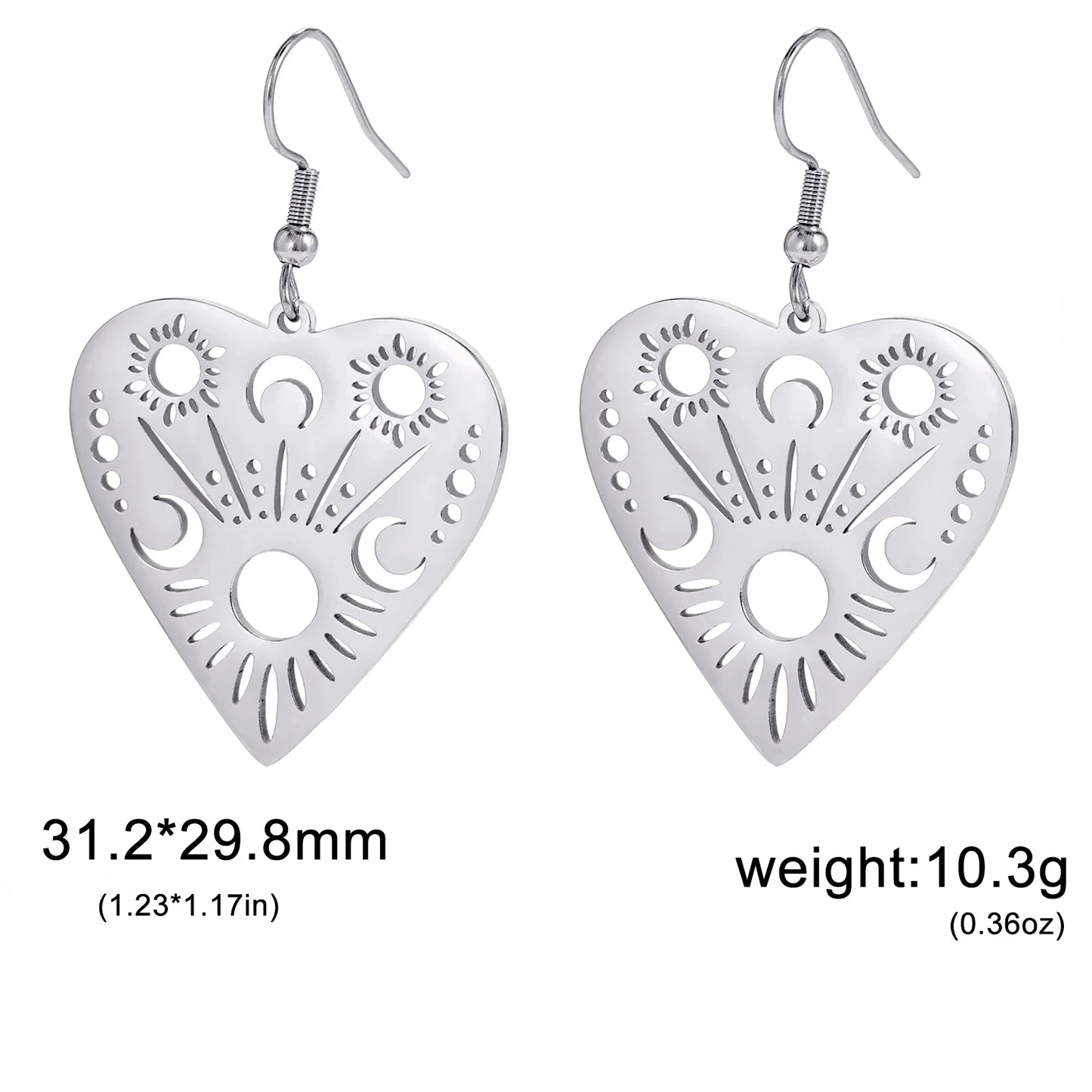 Sipuris Sun Moon Love Heart Dangle Earrings